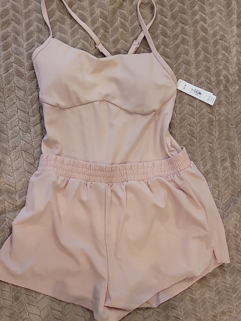 PINK Victoria's Secret Light Blush Pink Sleeveless Romper with Elastic Waist